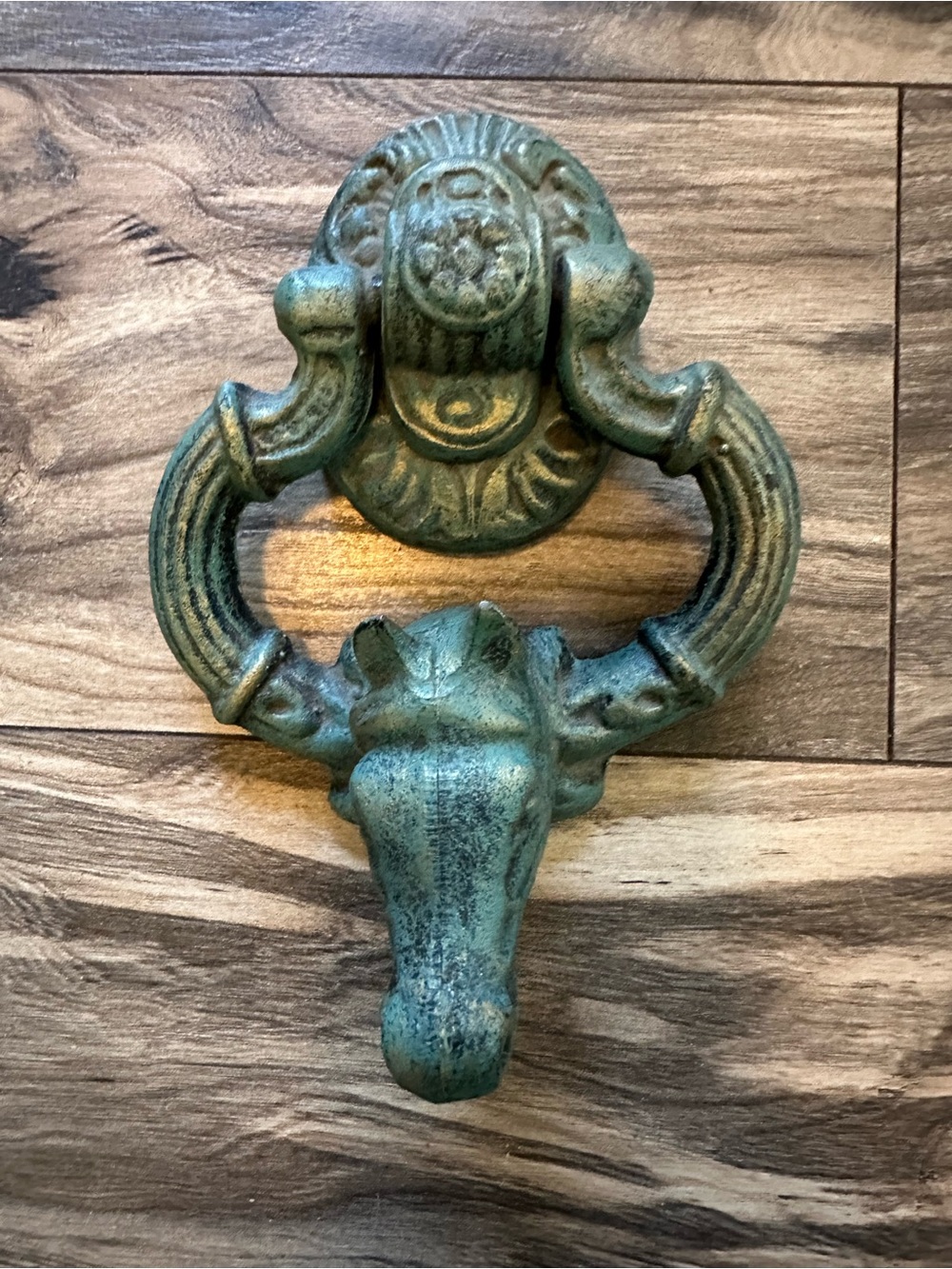 Green Patina Style Horse Door Knocker Equestrian Metal Heavy
